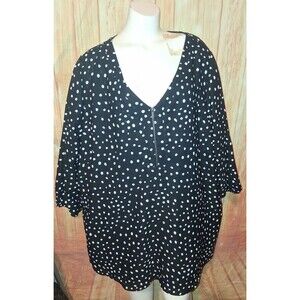 NWT Avenue Black/White Dot 3/4 Sleeve V-neck Blouse Sz 26/28